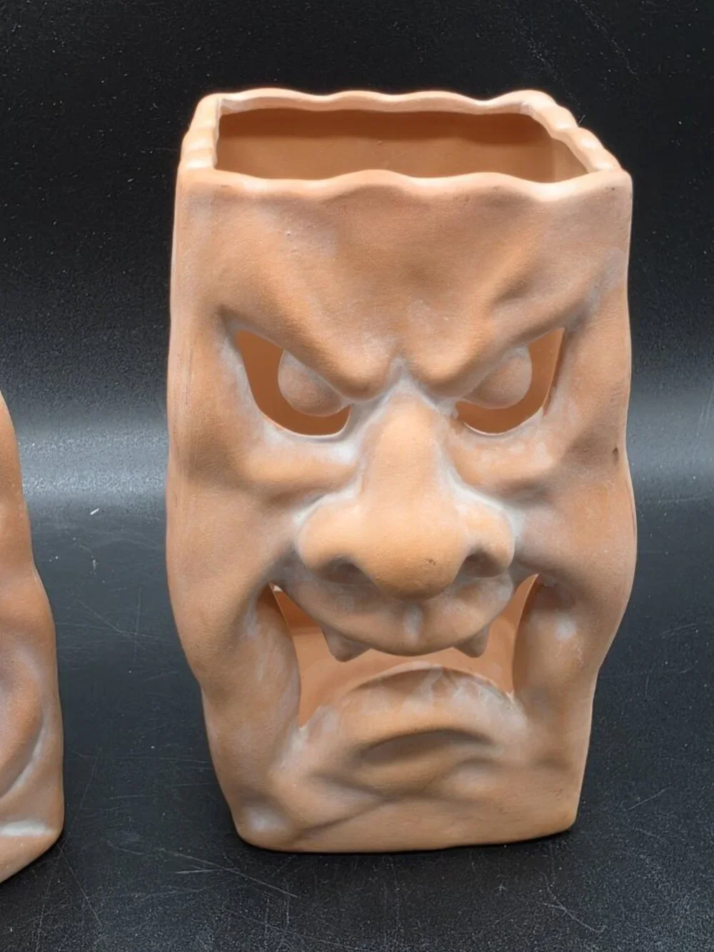 Russ Jack-O-Lantern Terracotta Paper Bag Pumpkin Candleholder Pair Halloween Vtg